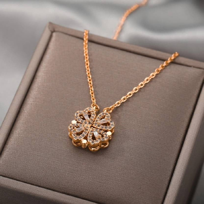New Heart Four-leaf Clover Magnetic Solid Pendant Necklace Rose gold Cubic Zirconia Gold-plated Plated Crystal, Alloy, Stainless Steel Necklace