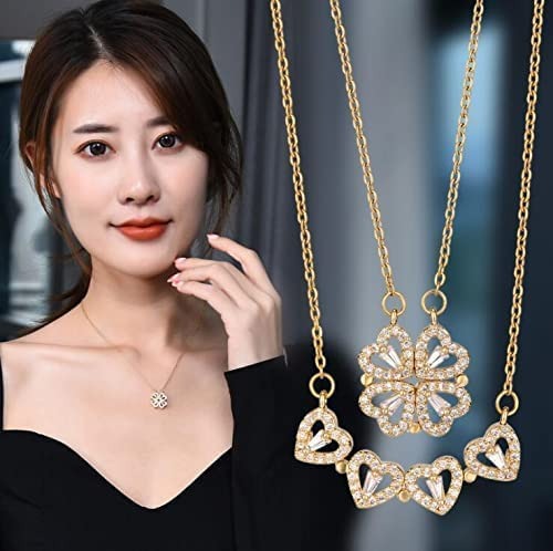 New Heart Four-leaf Clover Magnetic Solid Pendant Necklace Rose gold Cubic Zirconia Gold-plated Plated Crystal, Alloy, Stainless Steel Necklace